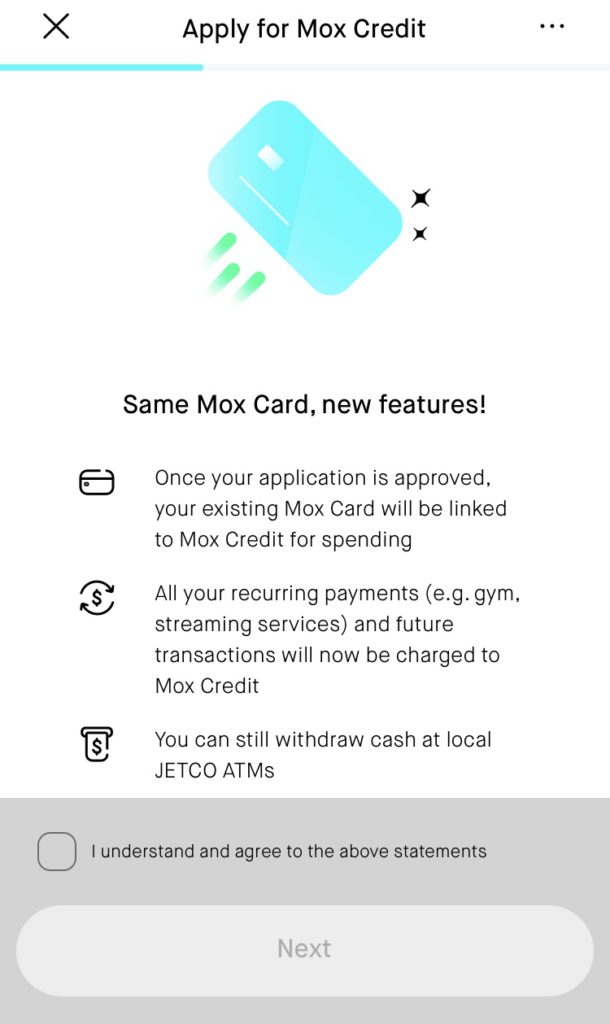 申請Mox Credit 也是在手機App 內完成